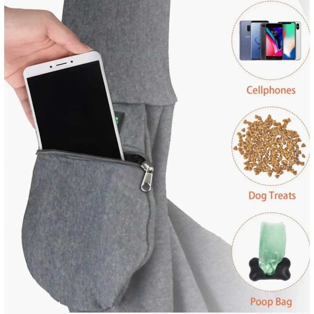 GOOPAWS Hand-free Comfy Pet Sling Bag Gray Dog Cat Carrier Breathable Soft